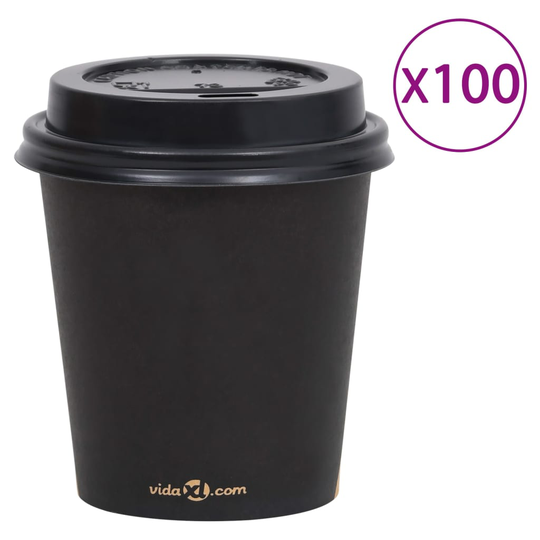 vidaXL Pappersmuggar med lock 200 ml 100 st svart