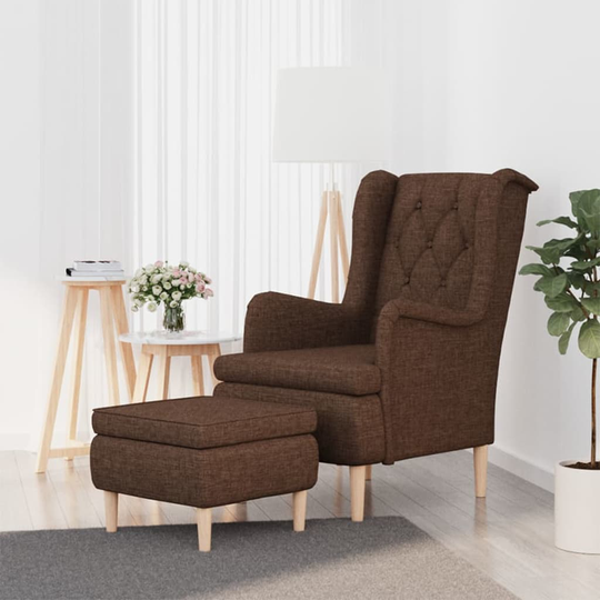 vidaXL Fåtölj med fotpall brun tyg