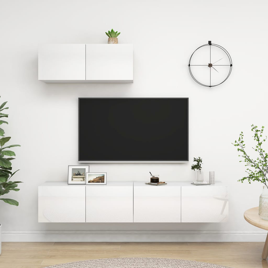 vidaXL TV-bänk 3 st vit högglans spånskiva