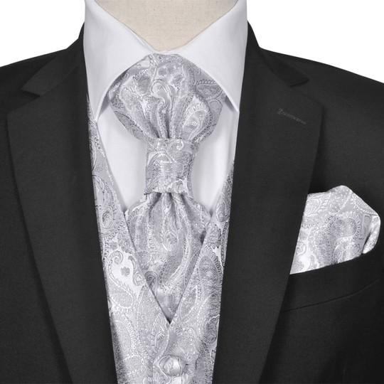 vidaXL Bröllopsväst set Strl 50 paisley silver