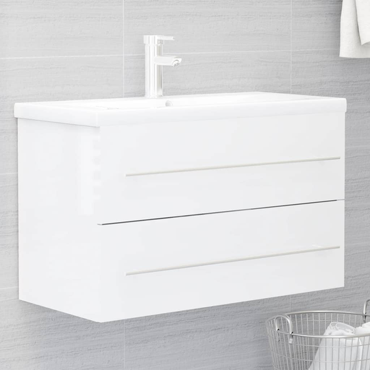 vidaXL Tvättställsskåp vit högglans 80x38,5x48 cm spånskiva