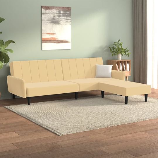 vidaXL Bäddsoffa 2-sits med pall gräddvit sammet