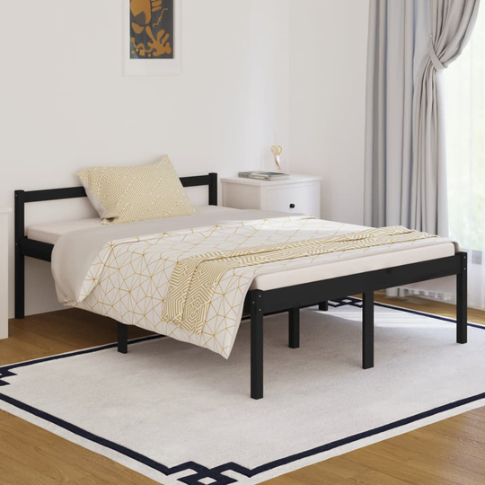 vidaXL Sängram svart massiv furu 135x190 cm 4FT6