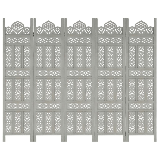 vidaXL Rumsavdelare 5 paneler handsnidad grå 200x165 cm mangoträ