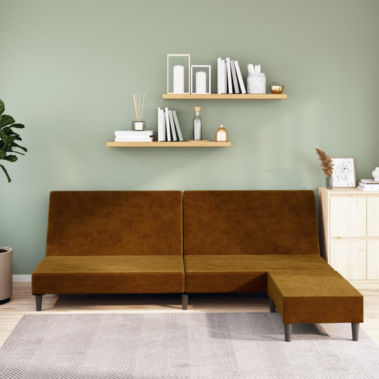 vidaXL Bäddsoffa 2-sits med fotpall brun sammet