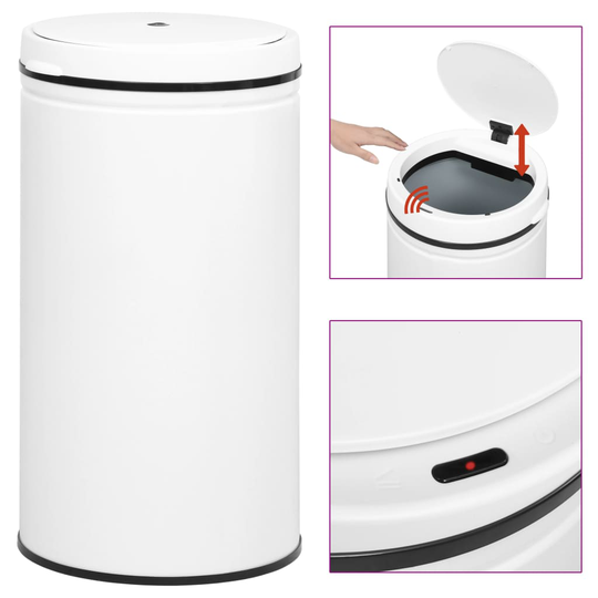 vidaXL Soptunna med automatisk sensor 60 L kolstål vit