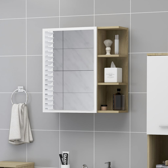 vidaXL Spegelskåp vit och sonoma-ek 62,5x20,5x64 cm spånskiva