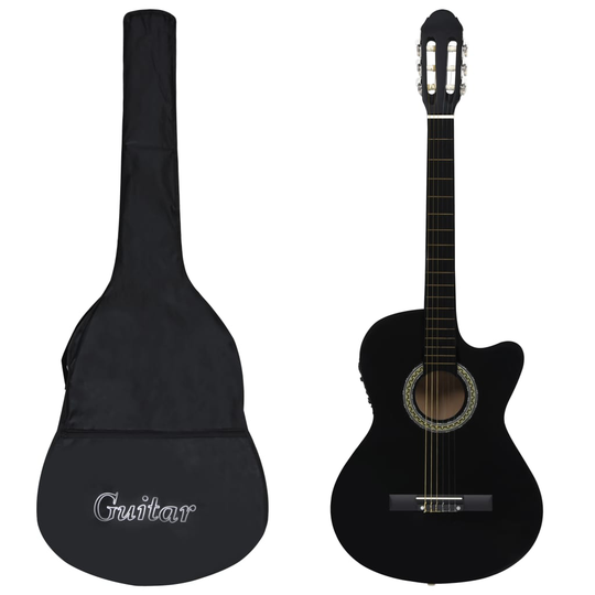 vidaXL Gitarr 12 delar med EQ-pedal 6 och strängar western svart