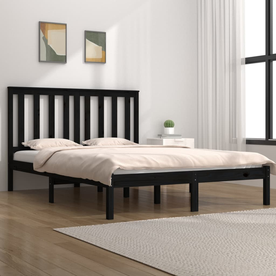 vidaXL Sängram svart massiv furu 120x200 cm