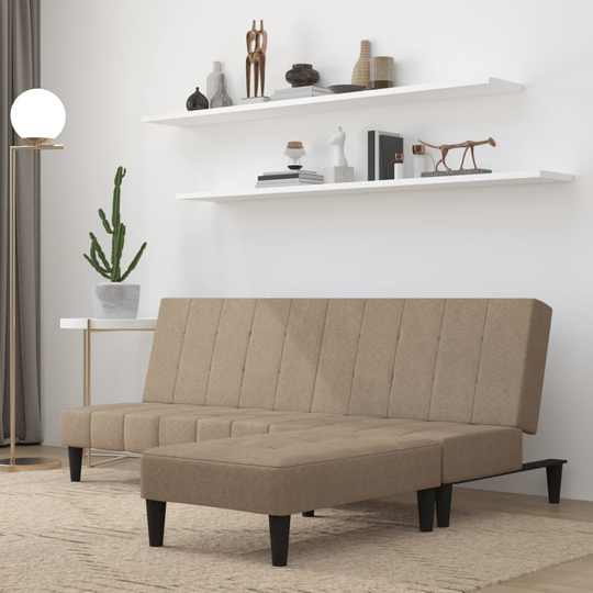 vidaXL Bäddsoffa med pall 2-sits taupe mikrofibertyg