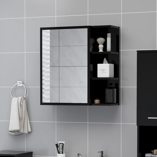 vidaXL Spegelskåp för badrum svart 62,5x20,5x64 cm spånskiva