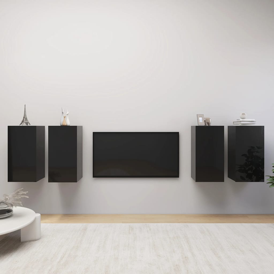 vidaXL TV-skåp 4 delar svart högglans 30,5x30x60 cm spånskiva
