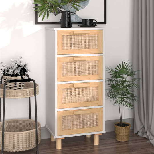 vidaXL Skänk vit 40x30x90 cm massiv furu och naturlig rotting