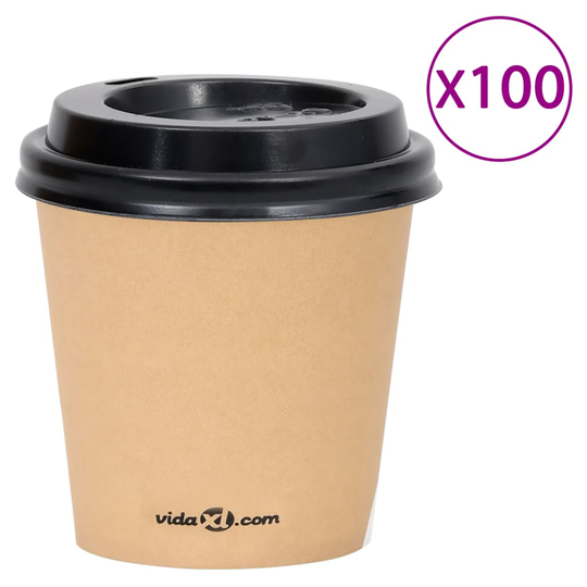 vidaXL Pappersmuggar med lock 120 ml 100 st brun