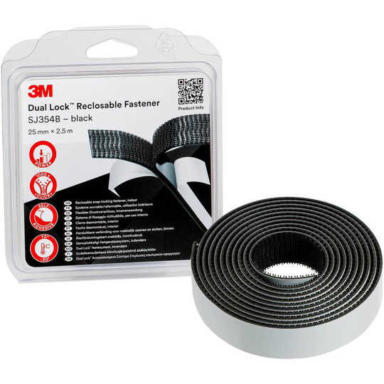 Kardborreband för fastlimning (L x B) 2.5 m x 25 mm Svart 3M Dual Lock 1 st