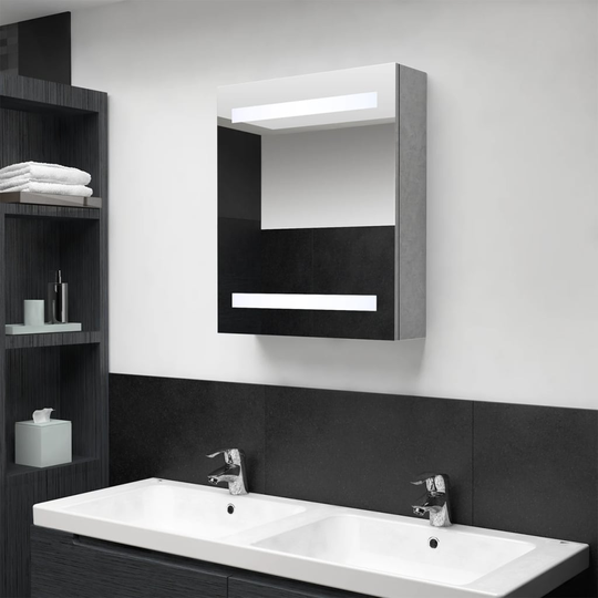 vidaXL Spegelskåp med LED betonggrå 50x14x60 cm