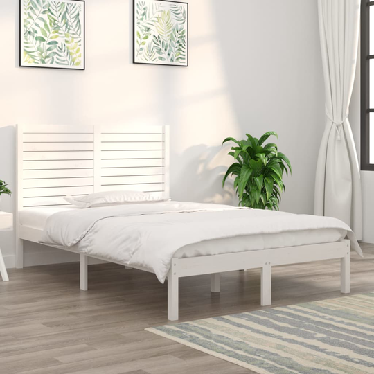 vidaXL Sängram vit massivt trä 135x190 cm dubbelsäng