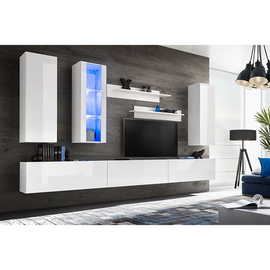 vidaXL TV-möbel 8 delar med LED-belysning högglans vit