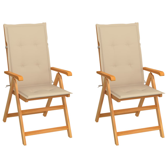 vidaXL Trädgårdsstolar 2 st med beige dynor massivt teakträ