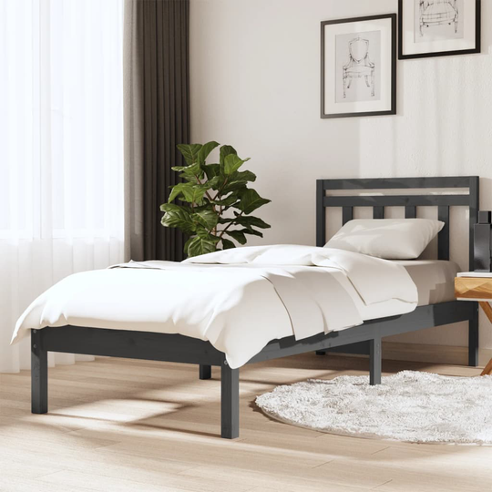 vidaXL Sängram grå massivt trä 75x190 cm liten enkelsäng