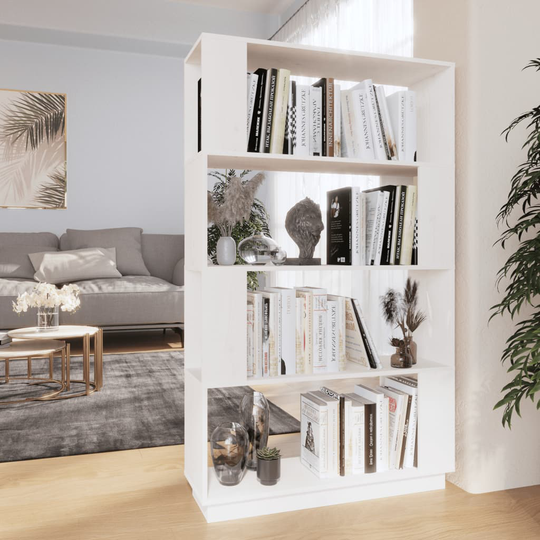vidaXL Bokhylla/rumsavdelare vit 80x25x132 cm massiv furu