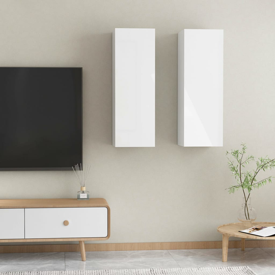 vidaXL TV-skåp 2 st vit högglans 30,5x30x90 cm spånskiva