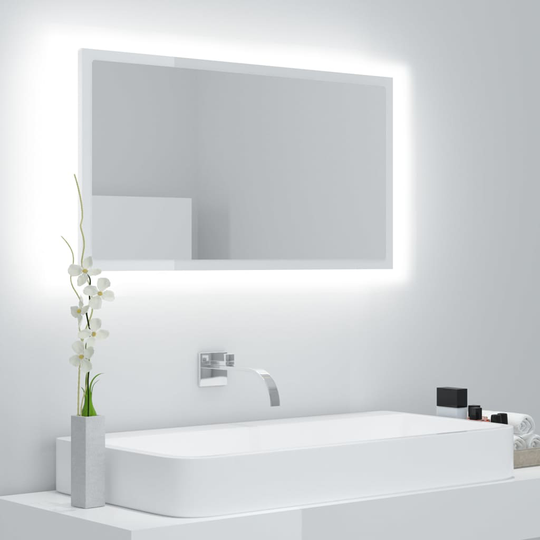 vidaXL Badrumsspegel vit högglans 80x8,5x37 cm spånskiva