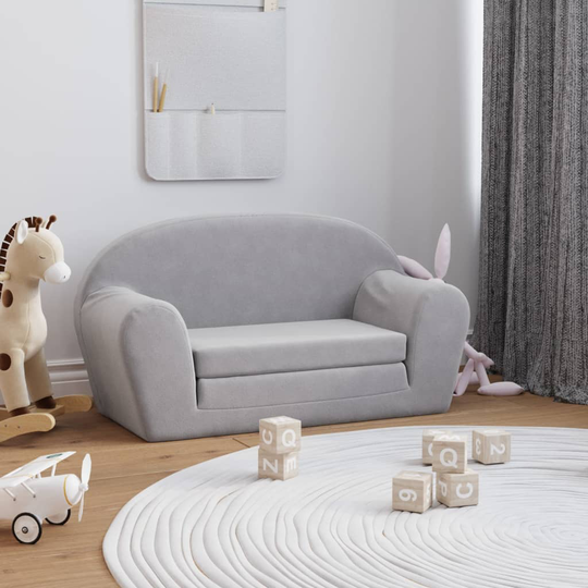 vidaXL Barnsoffa 2-sits ljusgrå mjuk plysch