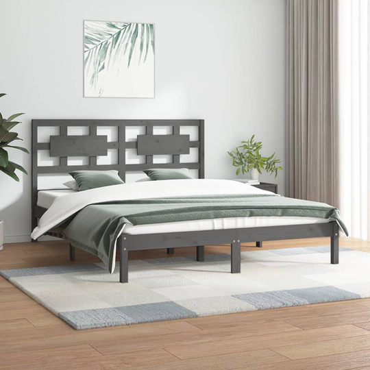 vidaXL Sängram grå massiv furu 150x200 cm 5FT