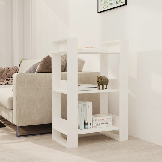 vidaXL Bokhylla/rumsavdelare vit 60x35x91 cm massiv furu