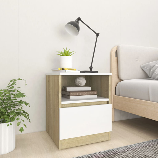 vidaXL Sängbord 2 st vit och sonoma-ek 40x40x50 cm konstruerat trä