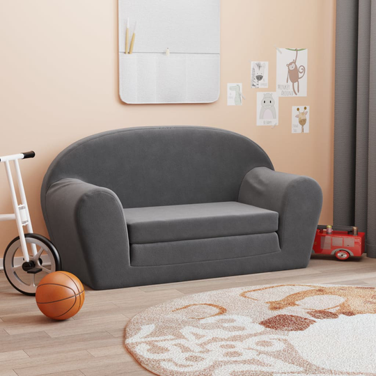 vidaXL Barnsoffa 2-sits antracit mjuk plysch
