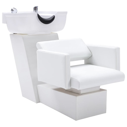 vidaXL Schamponeringsstol med handfat vit 129x59x82 cm konstläder