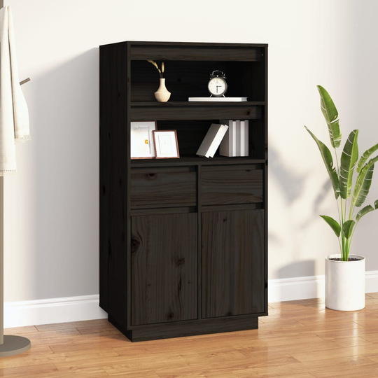 vidaXL Vitrinskåp svart 60x40x116,5 cm massiv furu