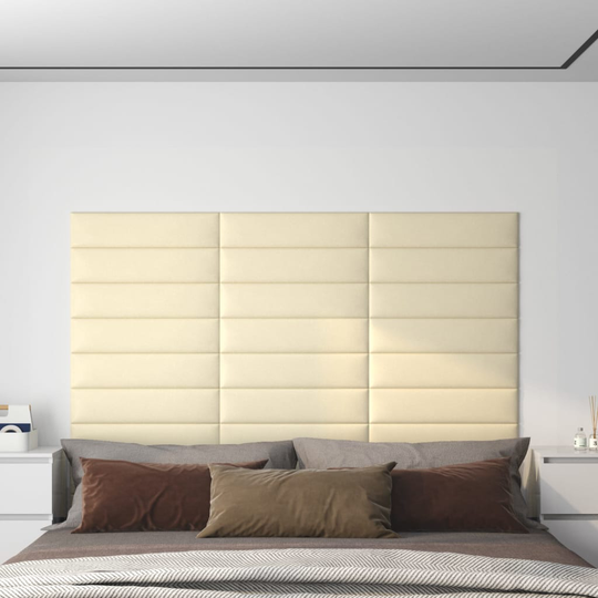 vidaXL Väggpaneler 12 st gräddvit 60x15 cm konstläder 1,08 m²