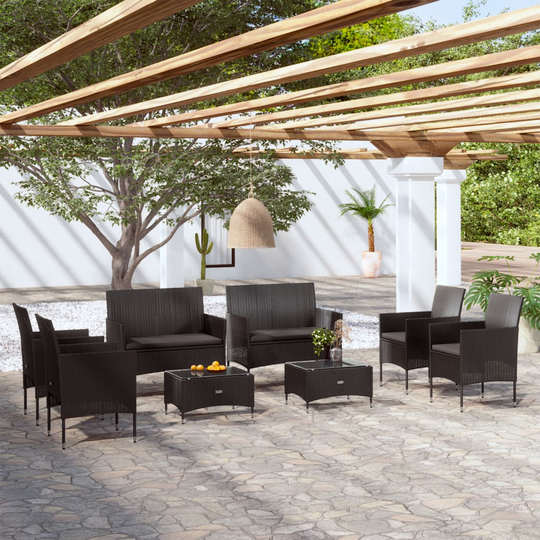 vidaXL Loungegrupp med dynor 8 delar konstrotting svart