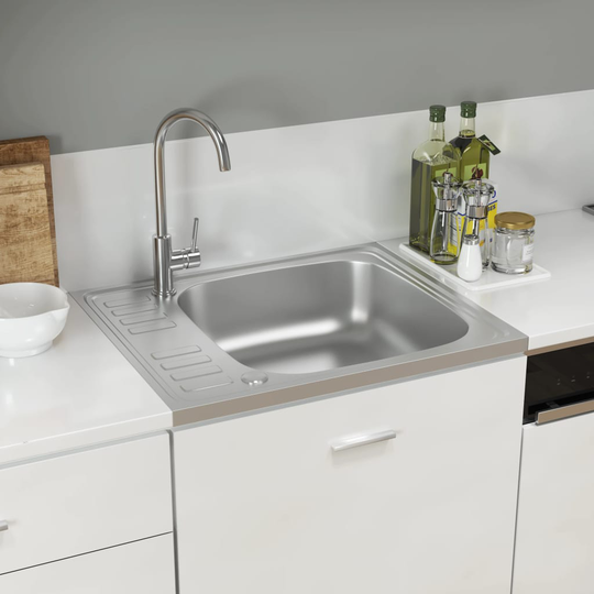 vidaXL Diskho med avrinningsyta silver 500x600x155 mm rostfritt stål
