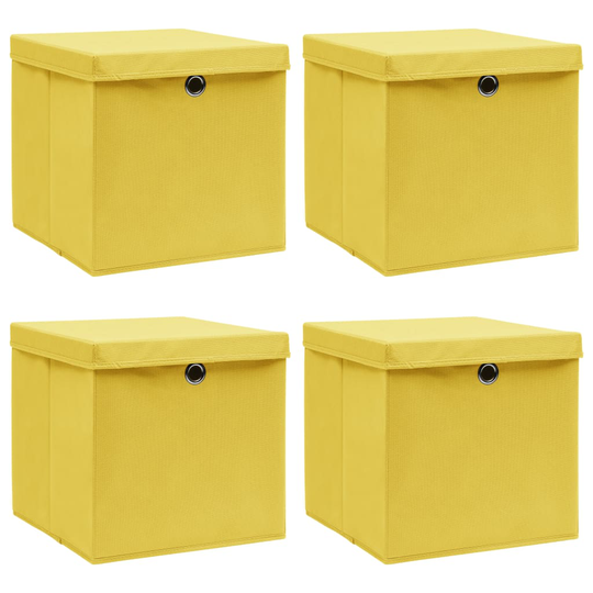 vidaXL Förvaringslådor med lock 4 st gul 32x32x32 cm tyg