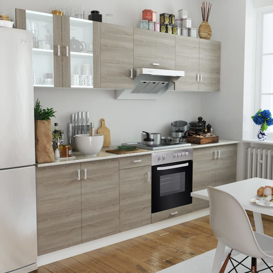 vidaXL Köksskåp set med inbyggd häll och ugn ekimitation