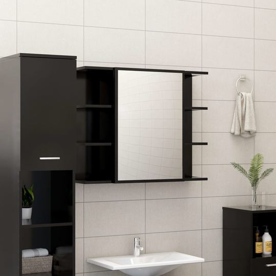 vidaXL Spegelskåp för badrum svart 80x20,5x64 cm spånskiva