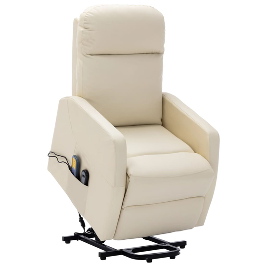 vidaXL Massagefåtölj med uppresningsfunktion gräddvit konstläder