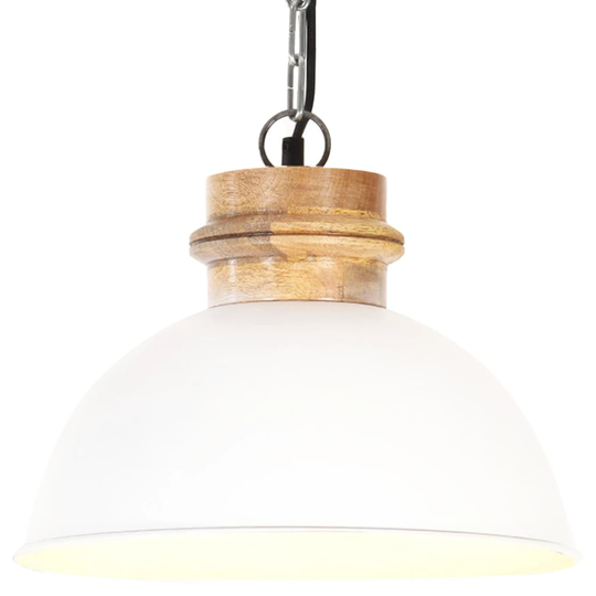 vidaXL Industriell hänglampa vit rund 32 cm E27 massivt mangoträ