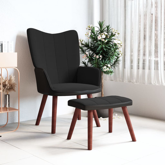 vidaXL Vilstol med fotpall svart sammet och PVC