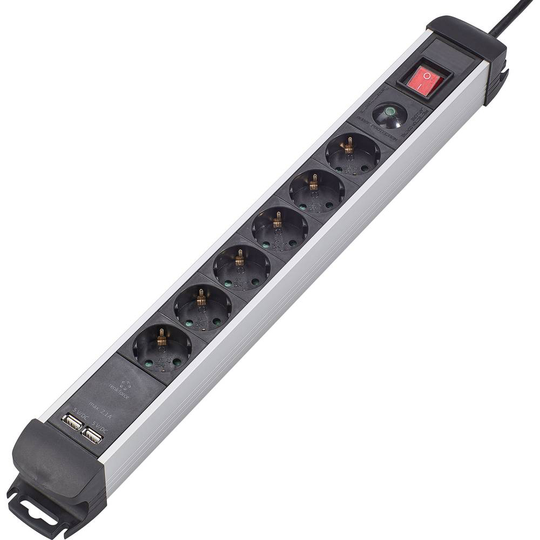 Renkforce 815A-CMB-SUSB Förgreningsdosa med brytare 6x Svart, Silver Skyddskontakt