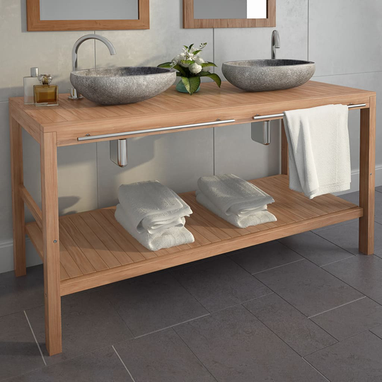 vidaXL Badrumsunderskåp massiv teak 132x45x75 cm