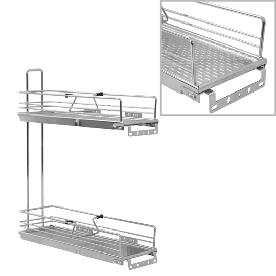 vidaXL Utdragbar inredning köksskåp 2 hyllor silver 47x15x54,5 cm