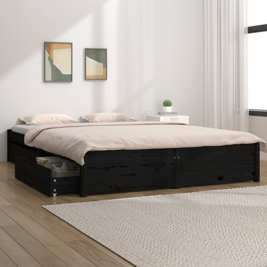 vidaXL Sängram med lådor svart 135x190 cm dubbelsäng