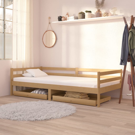 vidaXL Dagbädd med lådor 90x200 cm honungsbrun massiv furu