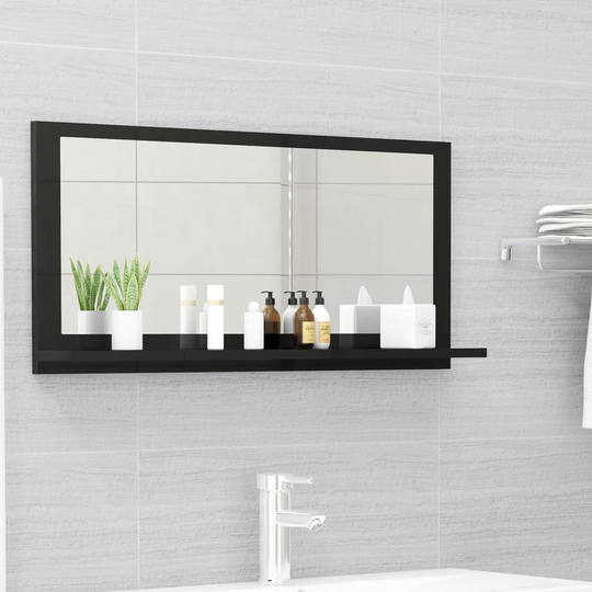 vidaXL Badrumsspegel svart högglans 80x10,5x37 cm spånskiva
