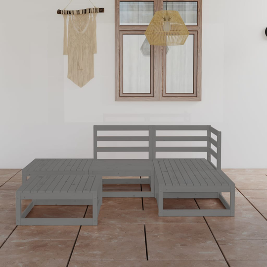 vidaXL Loungegrupp för trädgården 5 delar grå massiv furu